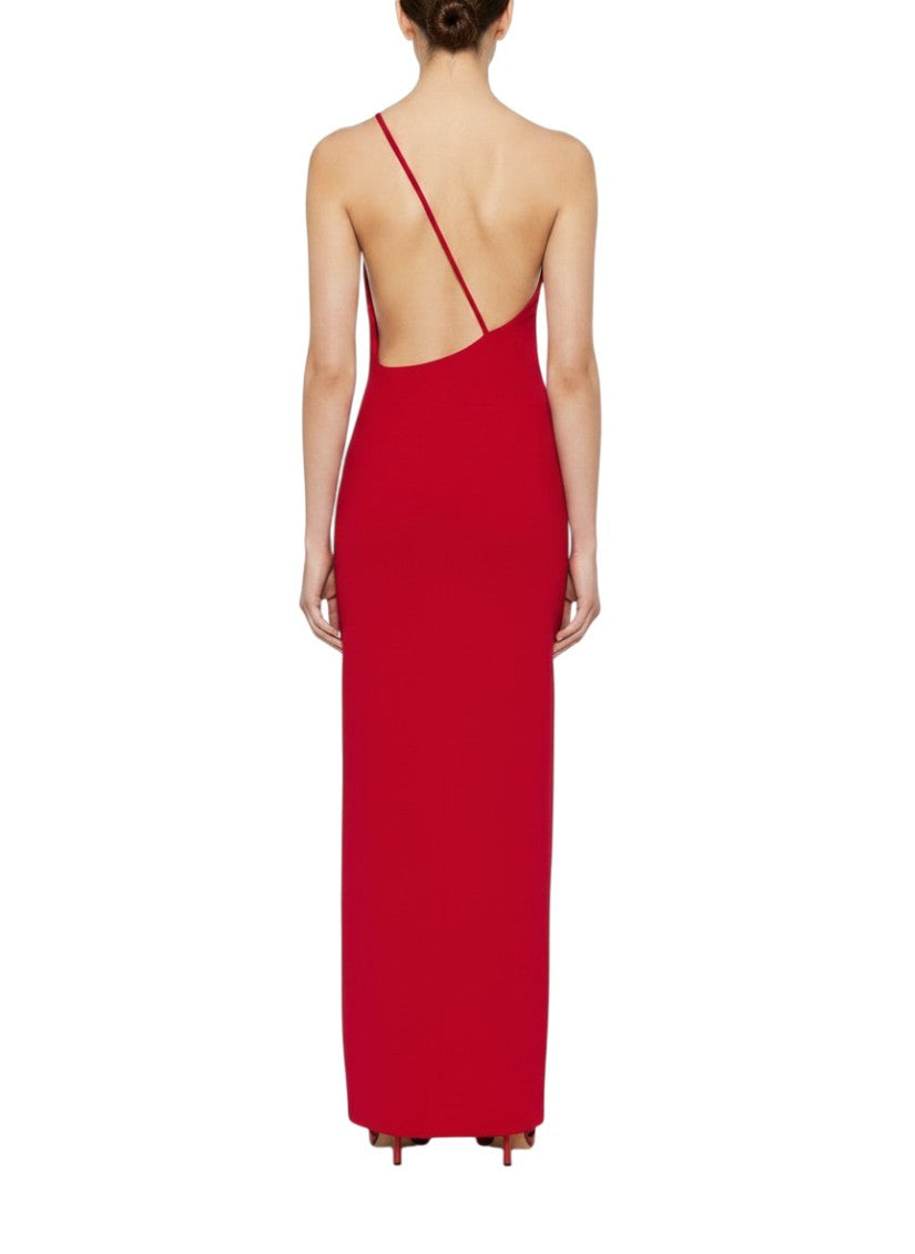 Red Solid One Shoulder Maxi Dress 3