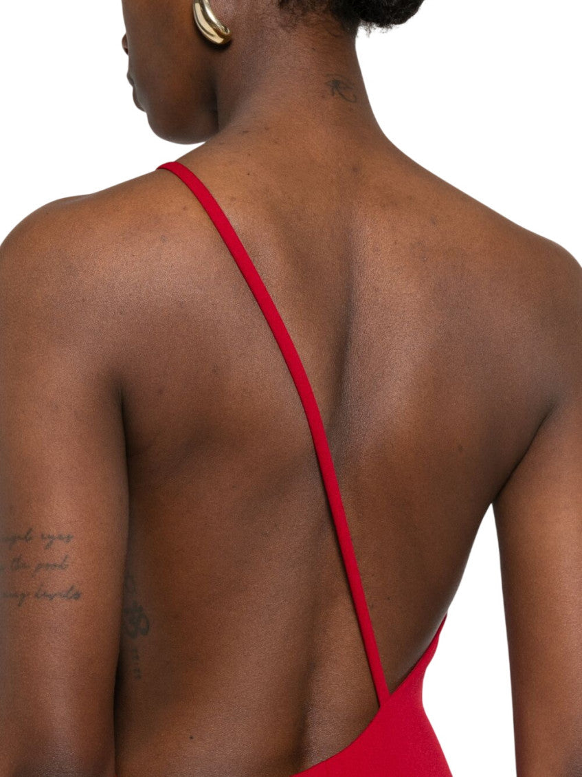 Red Solid One Shoulder Maxi Dress 4