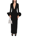 Black Solid V Neck Maxi Dress 1