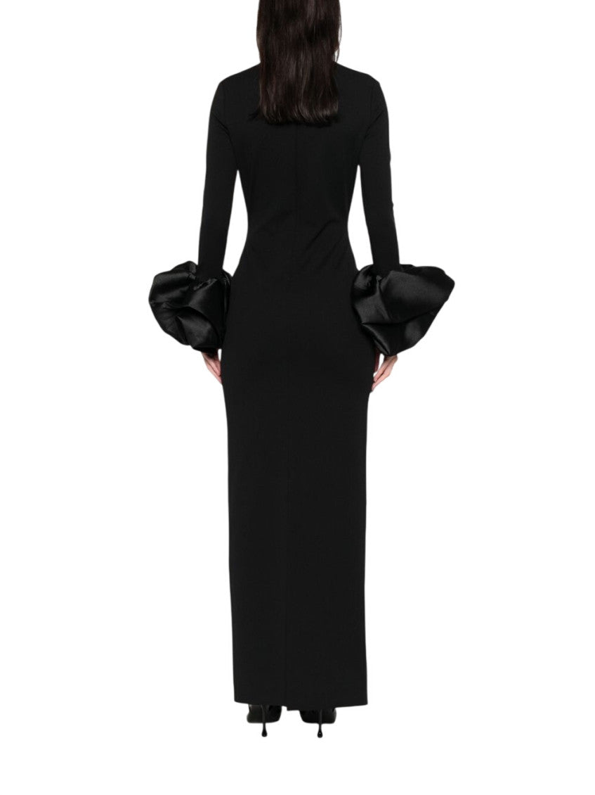 Black Solid V Neck Maxi Dress 2