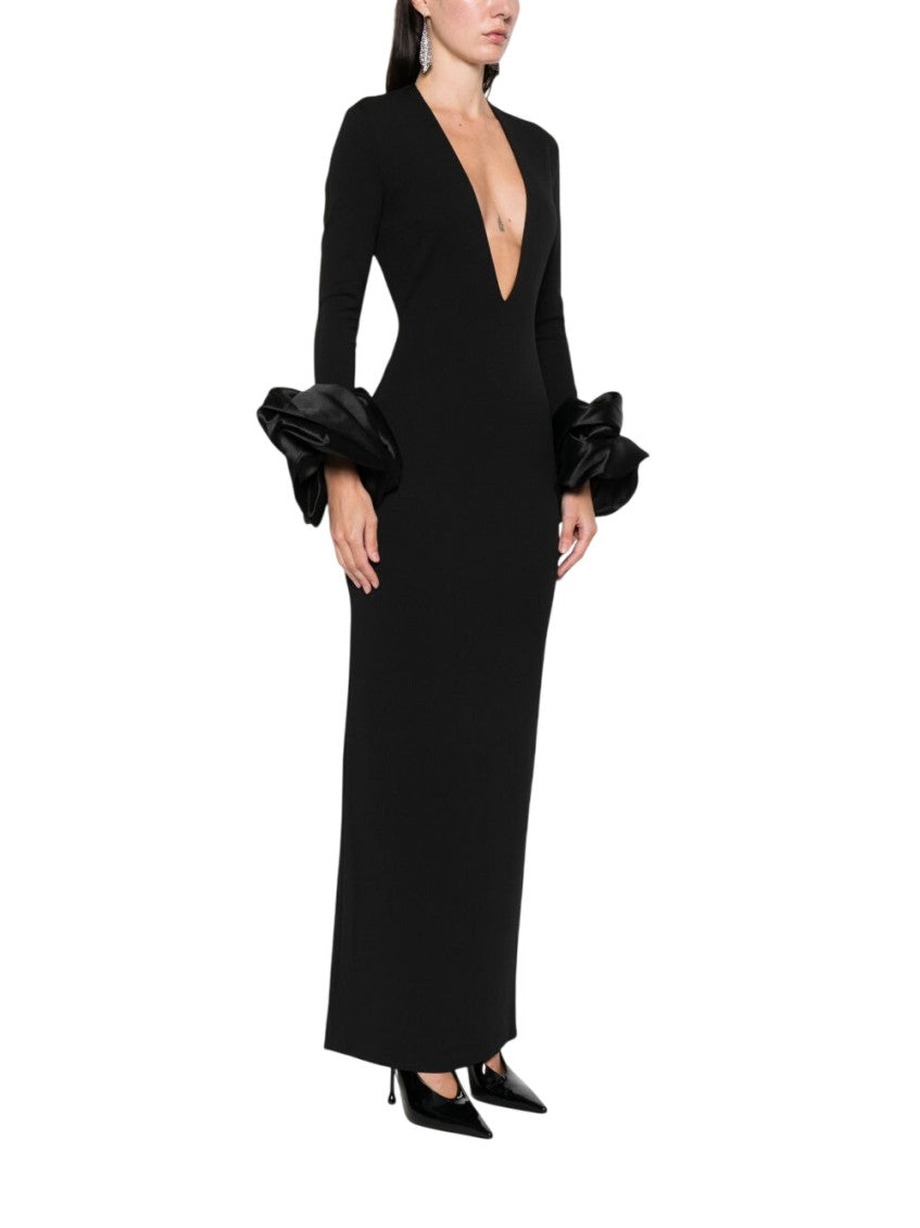 Black Solid V Neck Maxi Dress 3