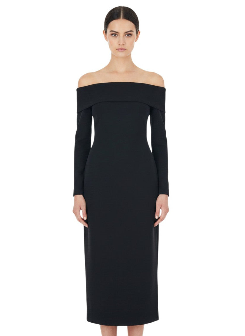 Black Off Shoulder Midi Dress 1