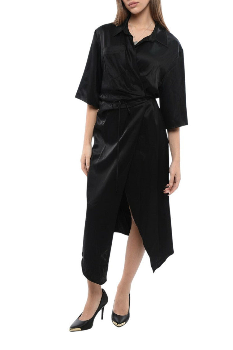 Black Shirt Collar Midi Dress 1