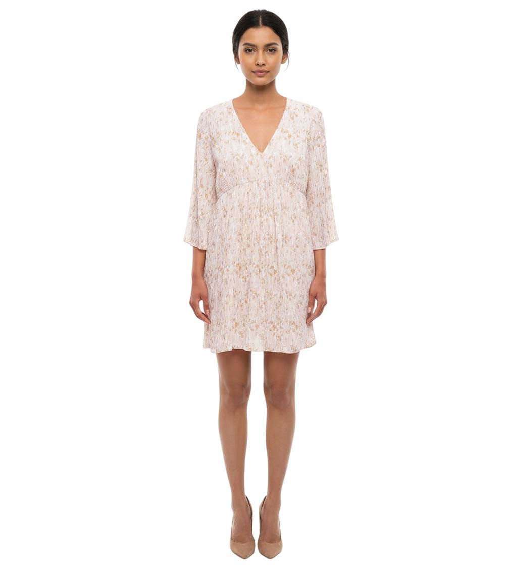 White Printed V Neck Mini Dress 1