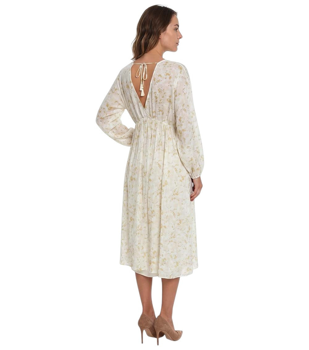 Off White Floral V Neck Midi Dress 2