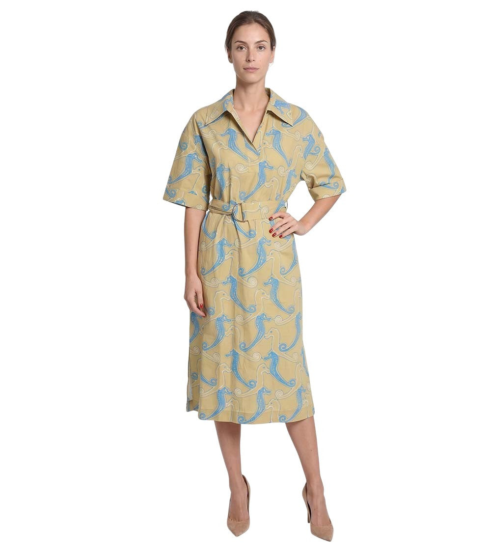 Multicolor Printed Shirt Collar Midi Dress 1