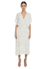 Beige Floral V Neck Midi Dress 1