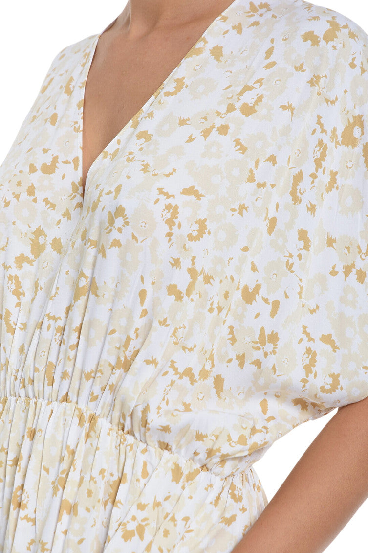 Beige Floral V Neck Midi Dress 3