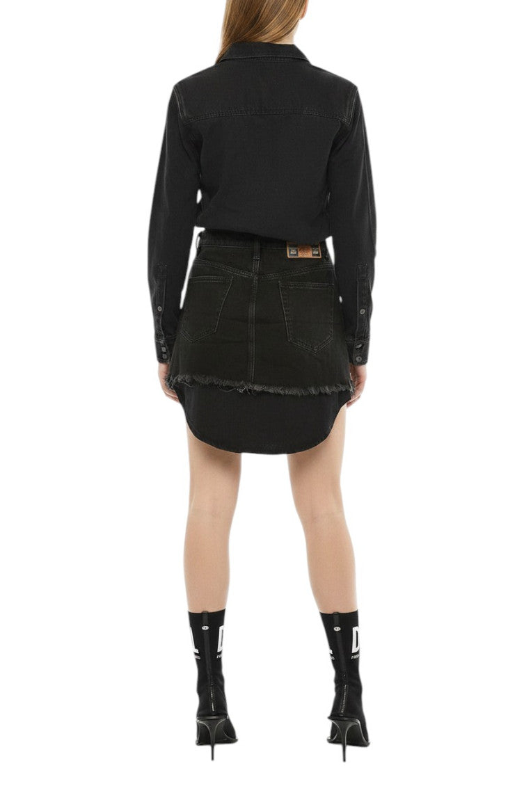 Black Solid Shirt Collar Mini Dress 2