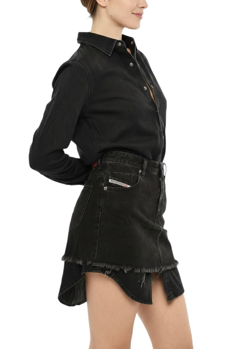 Black Solid Shirt Collar Mini Dress 3