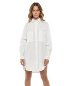 White Solid Shirt Collar Mini Dress 1