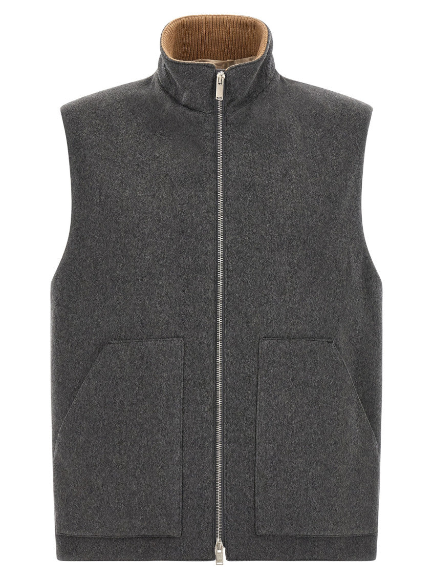 Grey Solid Mock Collar Vest 1