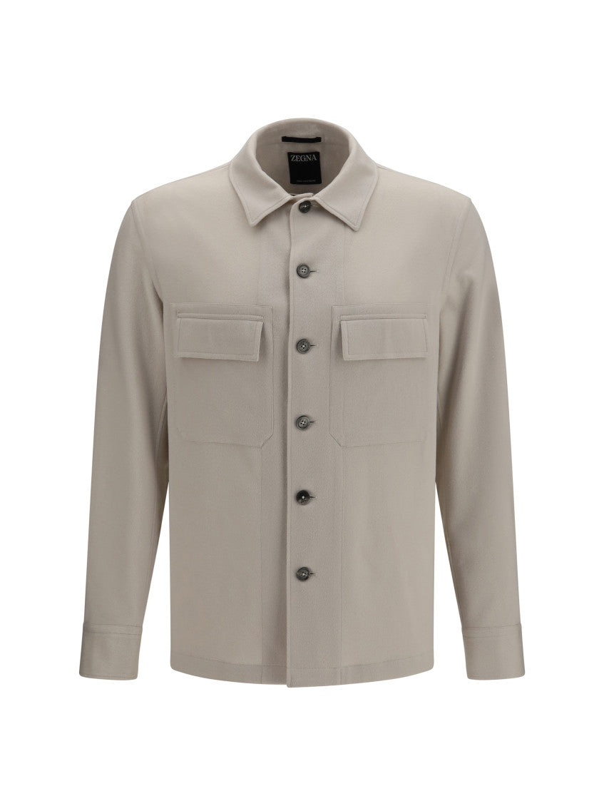 Light Beige Solid Shirt Jacket 1