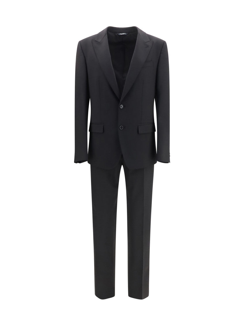 Black Solid Peaked Lapel Suit 1
