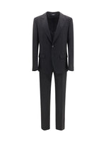 Black Solid Peaked Lapel Suit 1