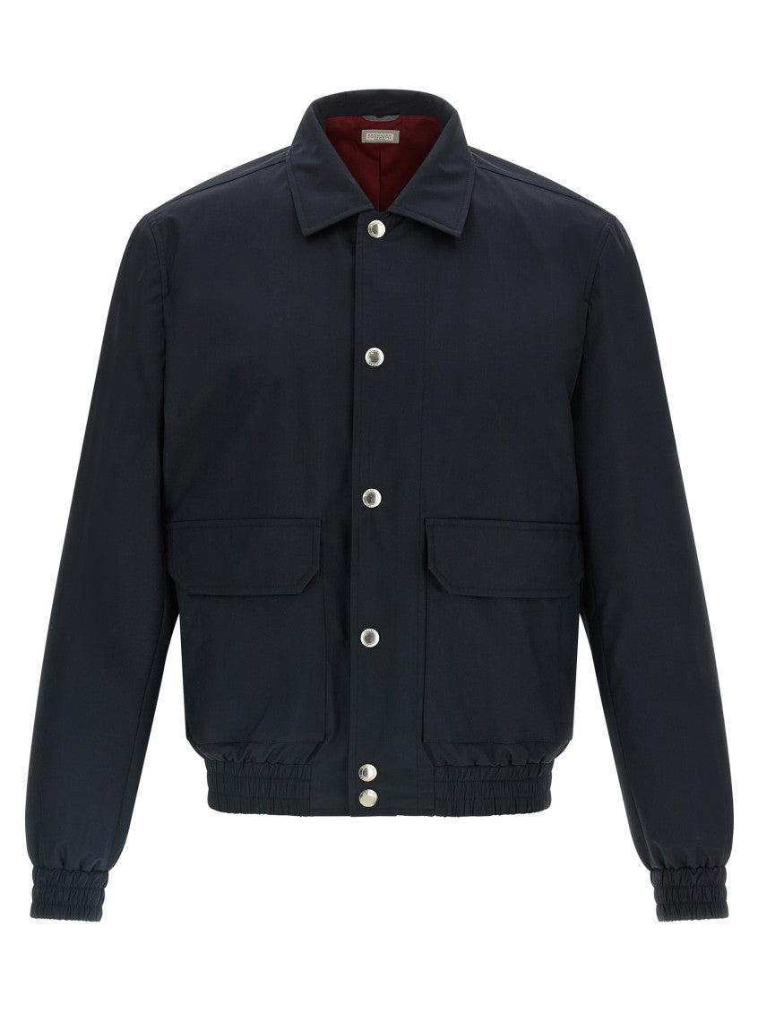Blue Solid Shirt Collar Jacket 1