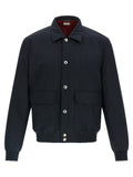 Blue Solid Shirt Collar Jacket 1