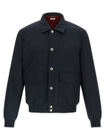 Blue Solid Shirt Collar Jacket 1