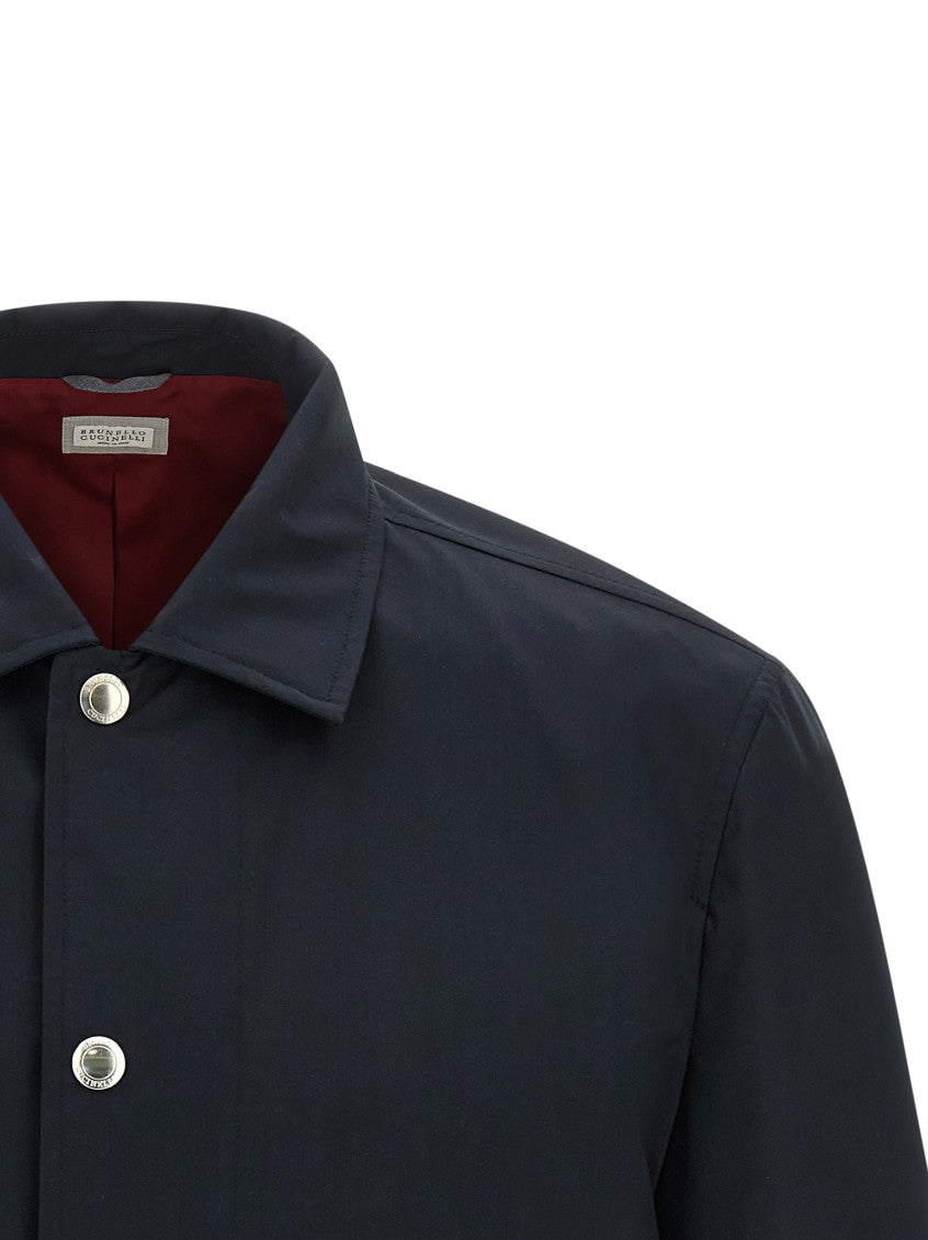 Blue Solid Shirt Collar Jacket 3