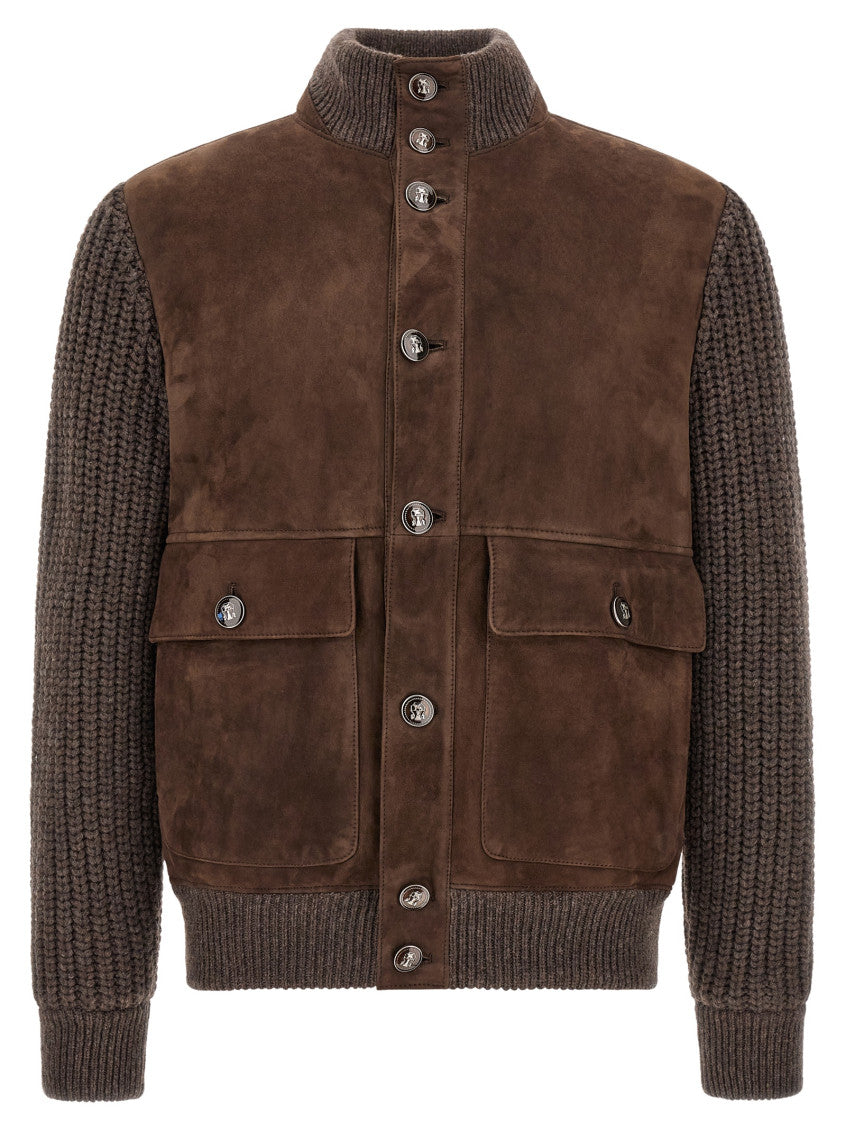 Brown Solid Mock Collar Jacket 1