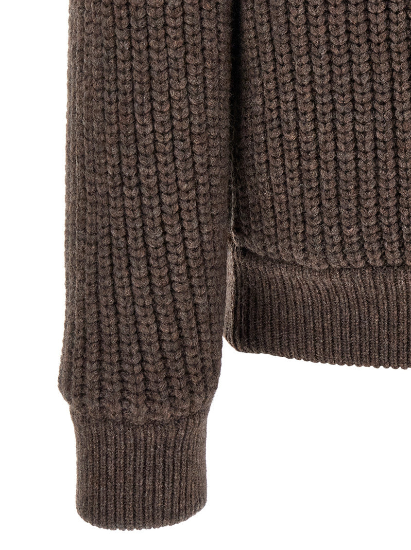 Brown Solid Mock Collar Jacket 4