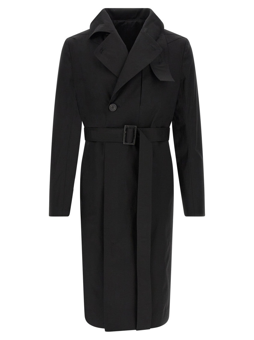 Black Notched Lapel Trench Coat 1