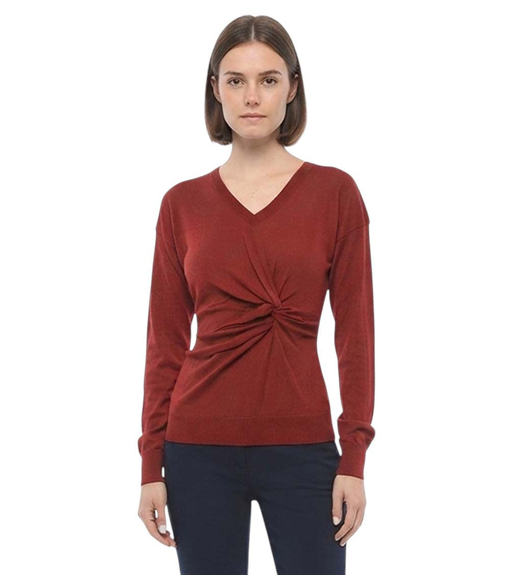 Red Solid V Neck Sweater 1