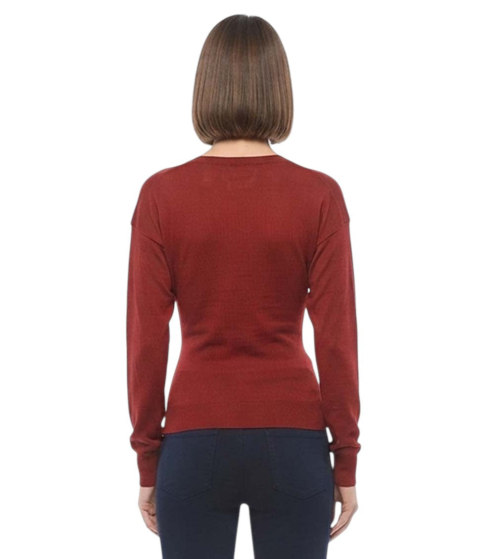 Red Solid V Neck Sweater 2