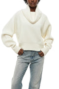 White Knitted Cowl Neck Sweater 1