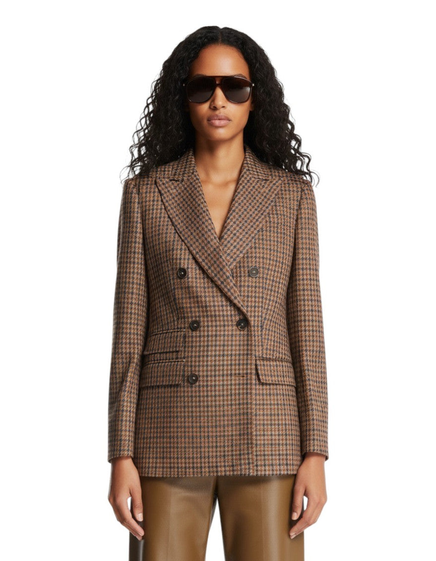 Brown Checks Peaked Lapel Blazer 1