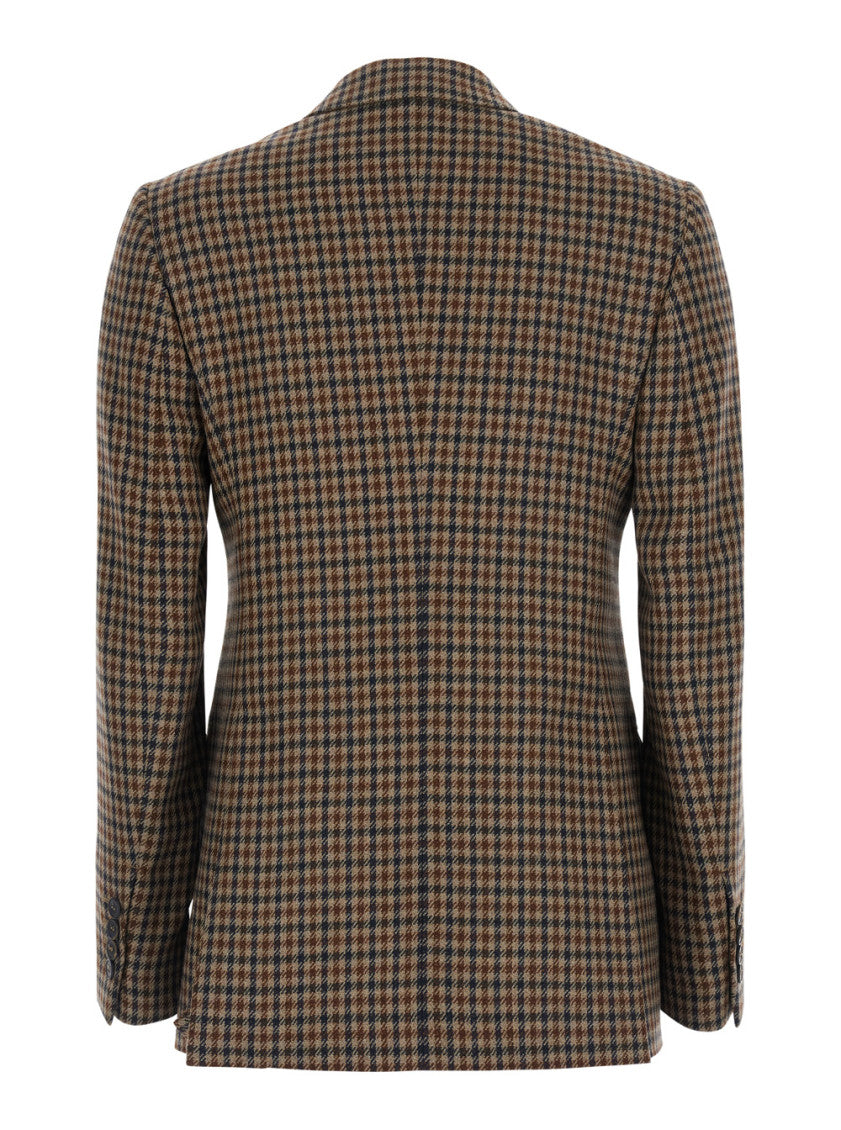 Brown Checks Peaked Lapel Blazer 2