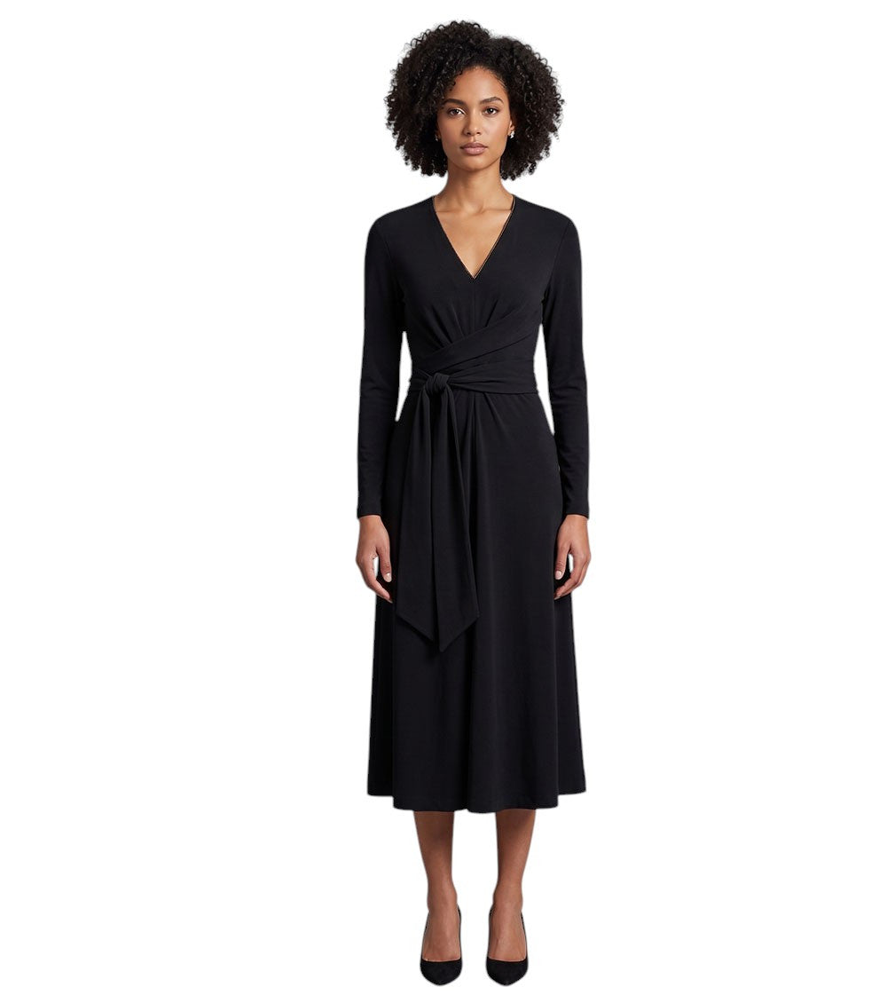 Black V Neck Midi Dress 3