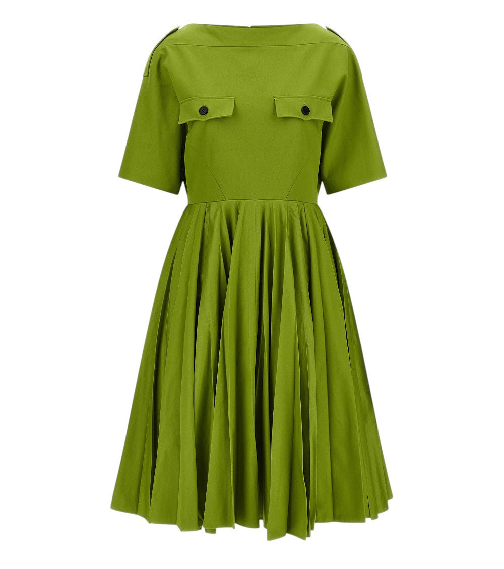 Green Boat Neck Knee Length Dress 1