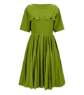 Green Boat Neck Knee Length Dress 1