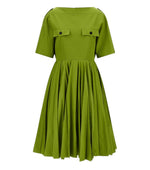 Green Boat Neck Knee Length Dress 1