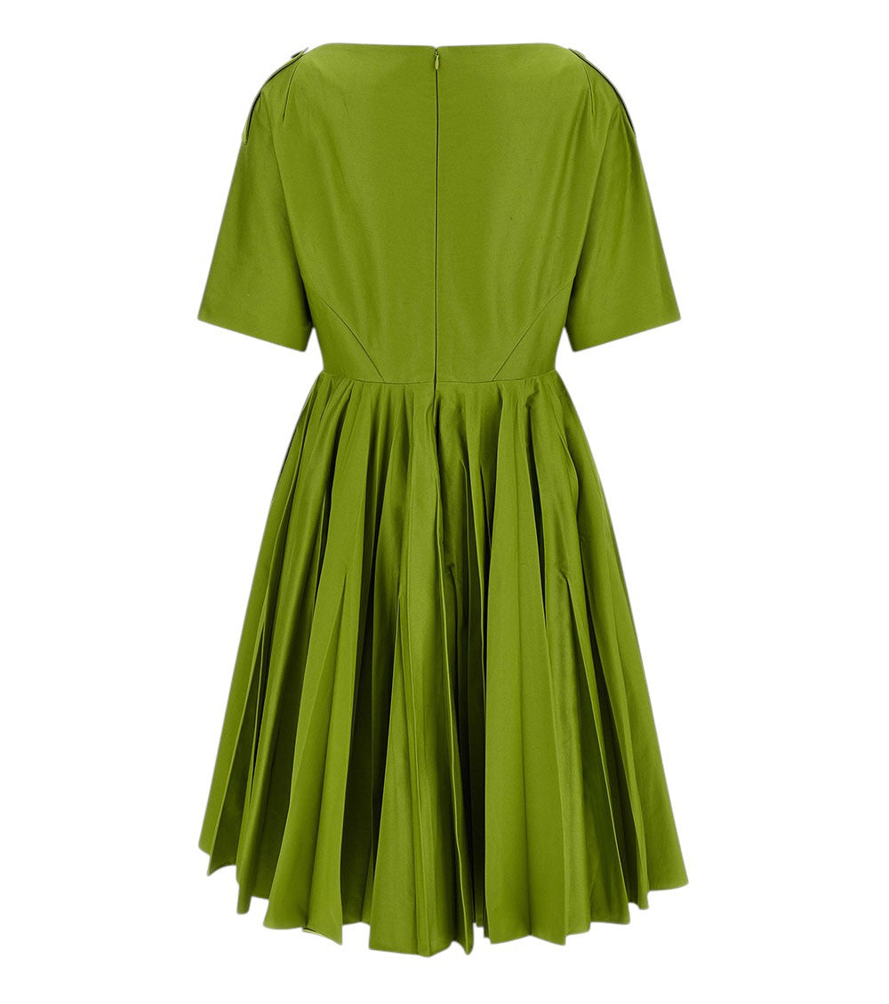 Green Boat Neck Knee Length Dress 2