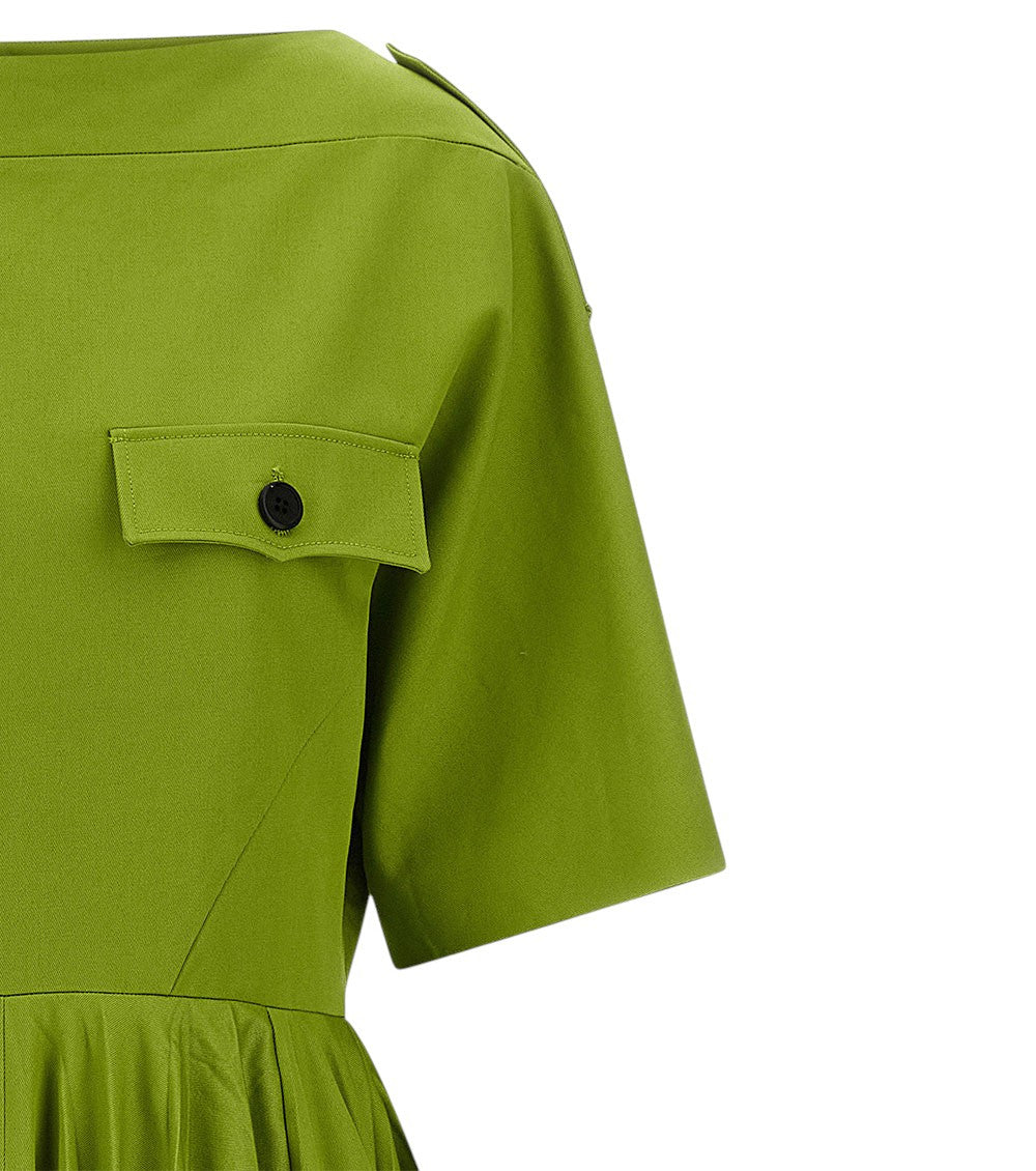 Green Boat Neck Knee Length Dress 5
