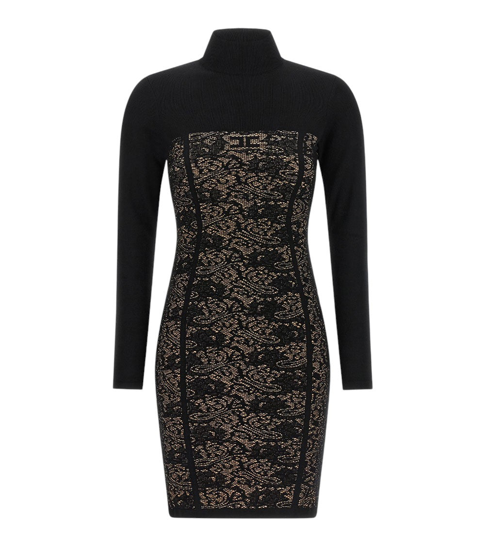 Black Jacquard Turtle Neck Mini Dress 1