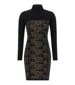 Black Jacquard Turtle Neck Mini Dress 1