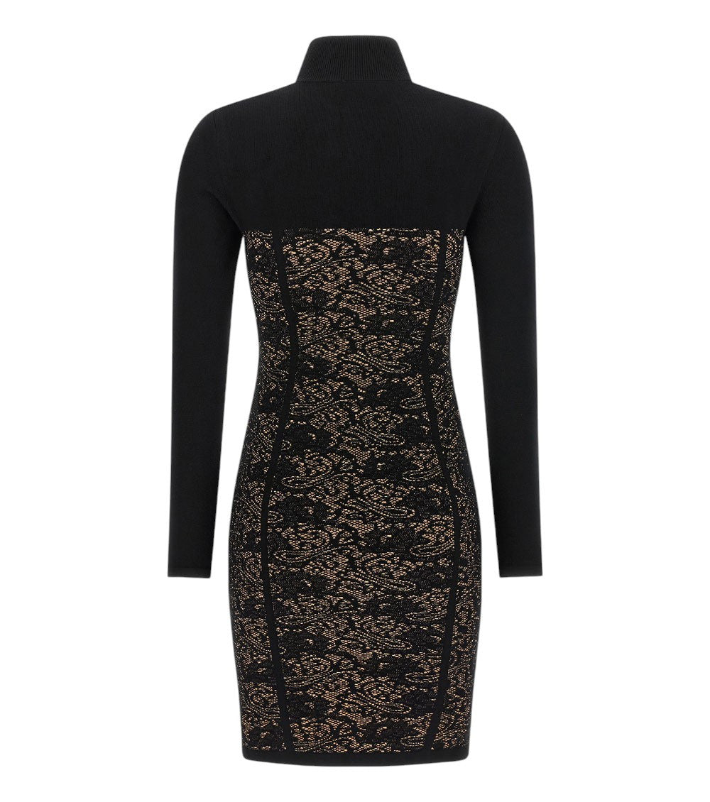 Black Jacquard Turtle Neck Mini Dress 2