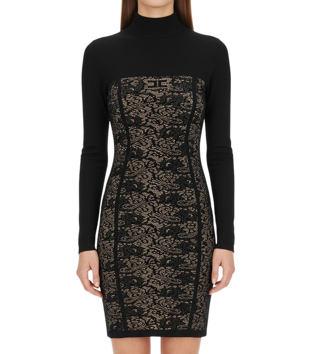 Black Jacquard Turtle Neck Mini Dress 3