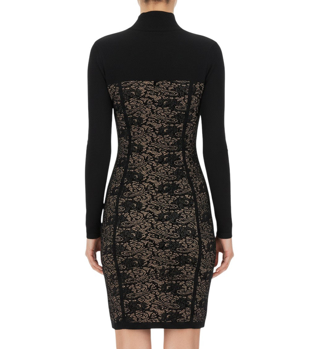 Black Jacquard Turtle Neck Mini Dress 4