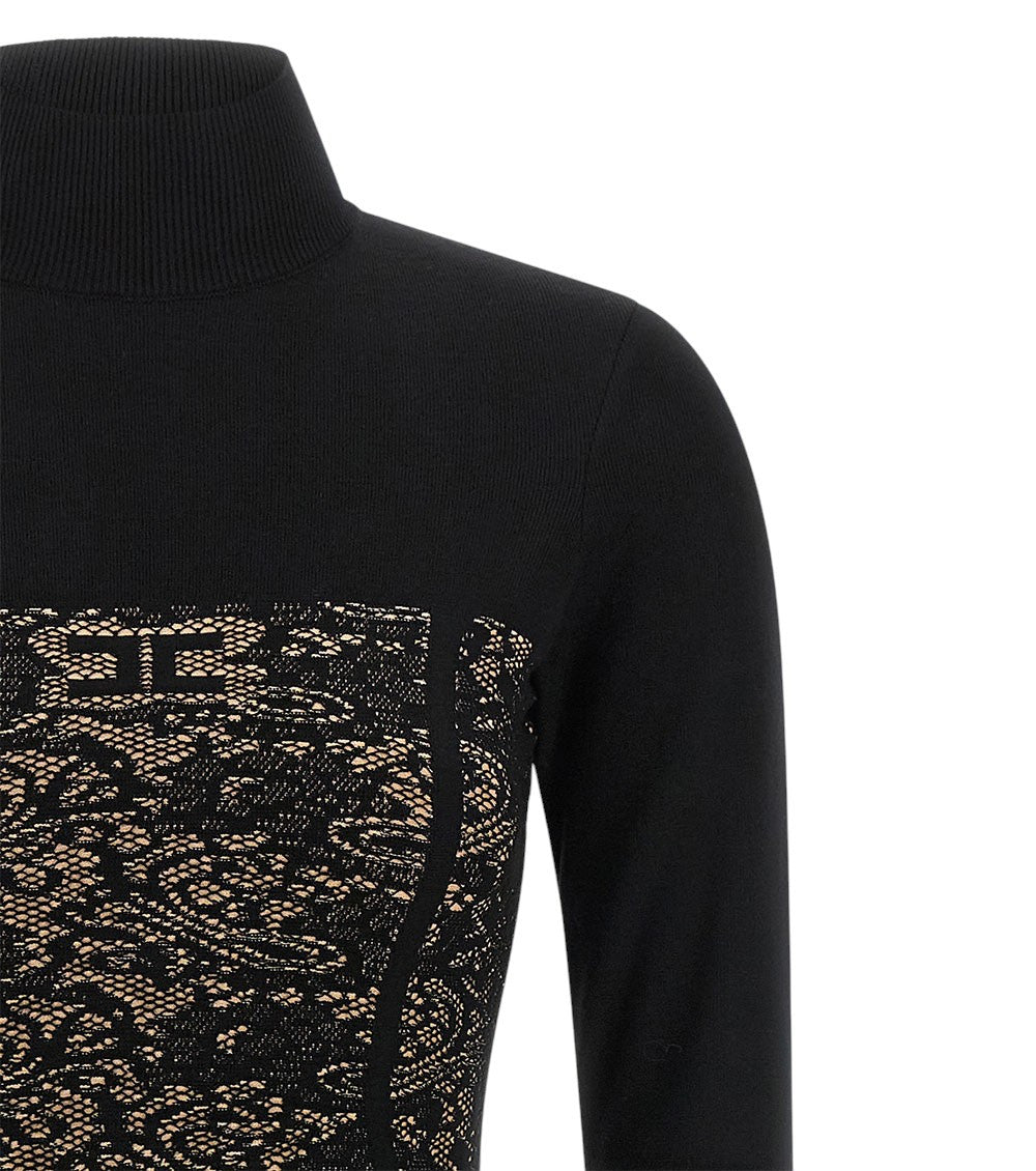Black Jacquard Turtle Neck Mini Dress 5