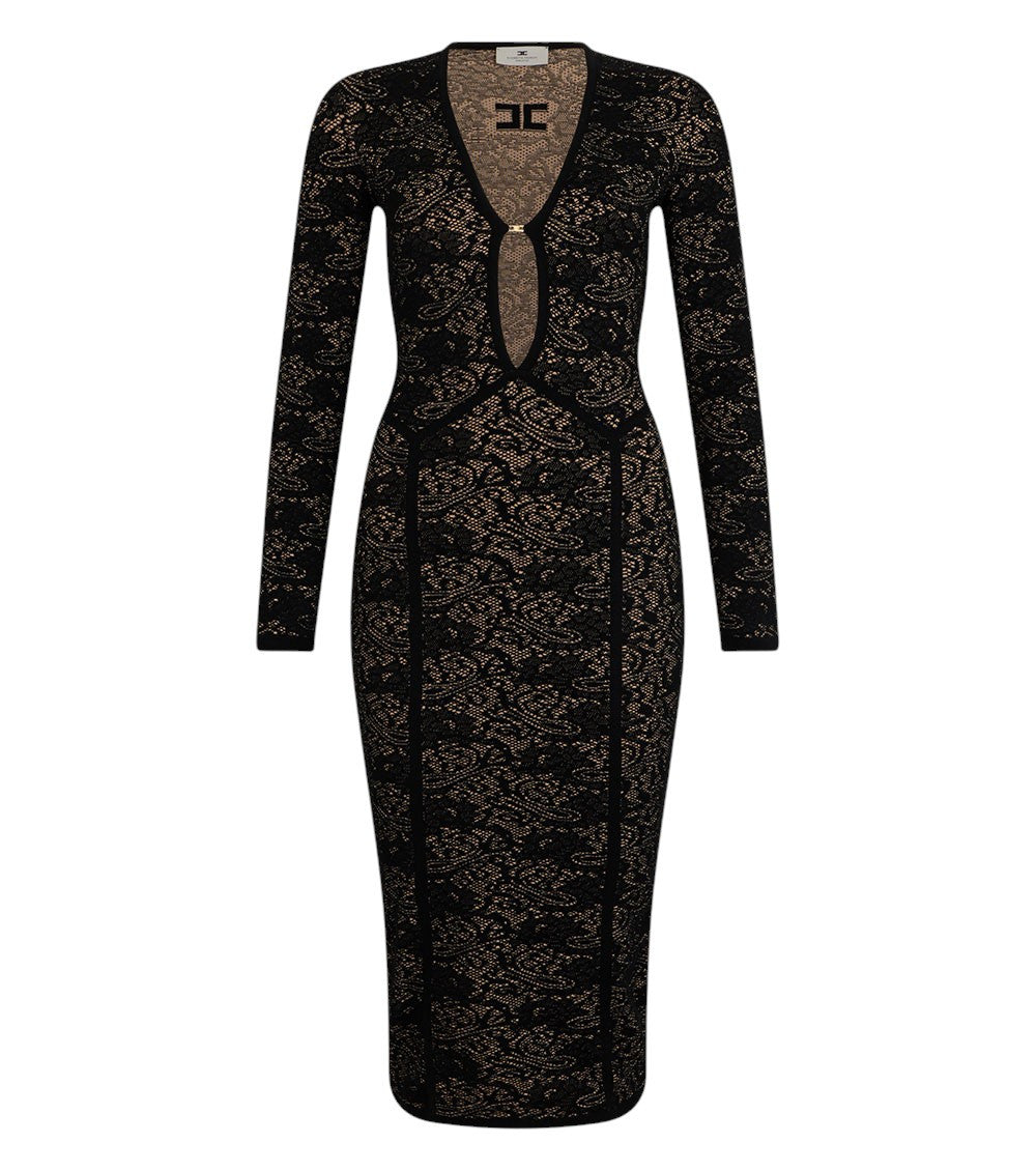 Black Abstract V Neck Midi Dress 1