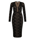 Black Abstract V Neck Midi Dress 1