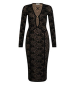 Black Abstract V Neck Midi Dress 1