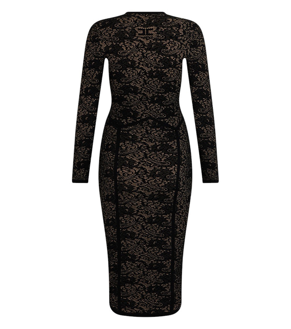 Black Abstract V Neck Midi Dress 2
