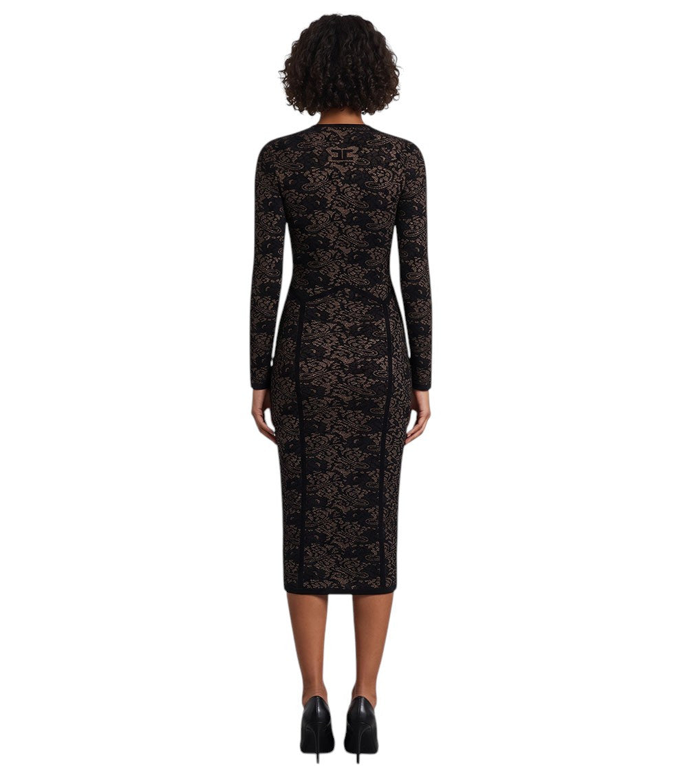 Black Abstract V Neck Midi Dress 4