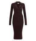 Brown Knitted V Neck Midi Dress 1