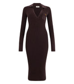 Brown Knitted V Neck Midi Dress 1